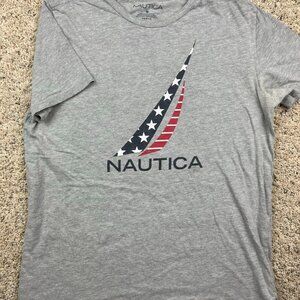 Nautica T Shirt Gray Adult Size Medium Short Sleeve Shirt Crewneck USA AMERICA
